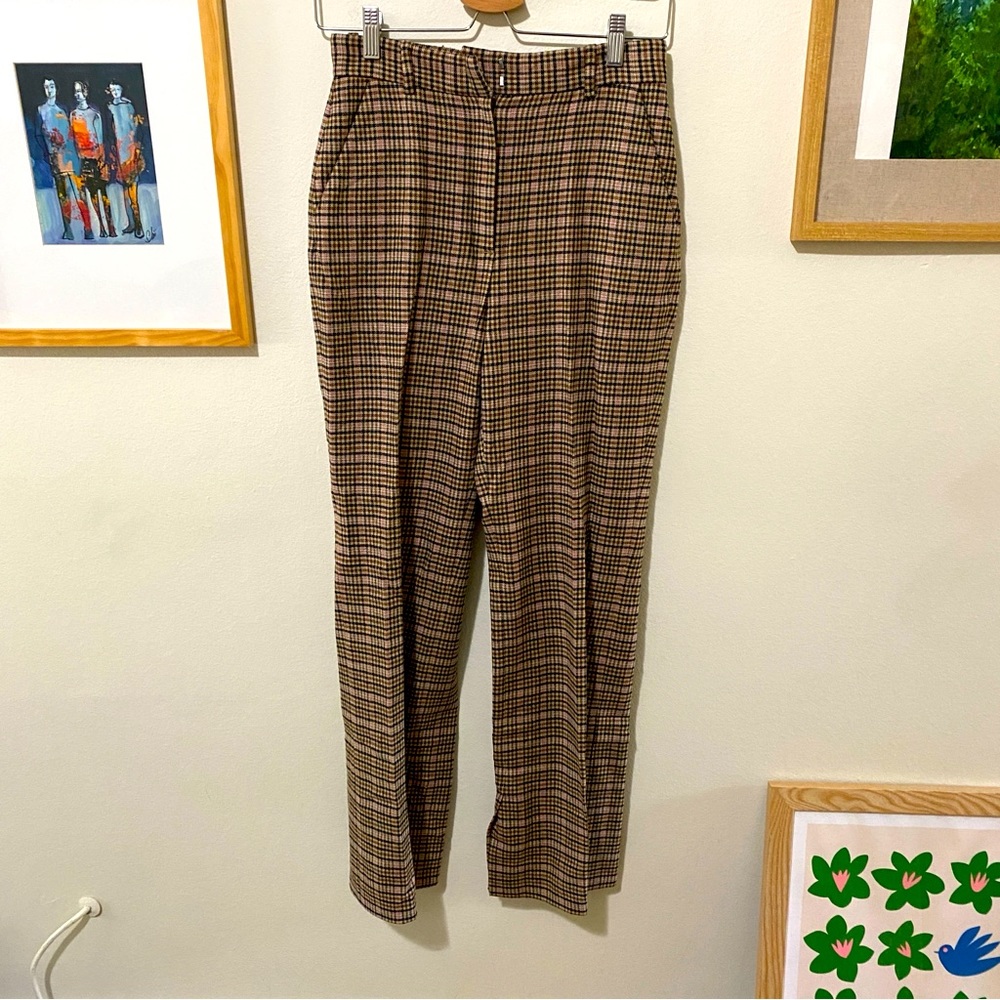 And Other Stories & Other Stories Plaid Beige Checked Flare High Waist Pant Sz4 - Picture 2 of 5